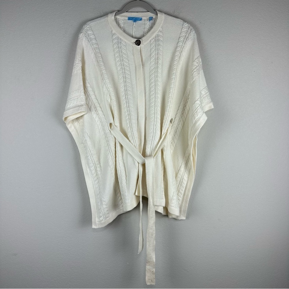 Draper James White Cream Cable Knit Belted Cardigan Poncho Cape Size XS/Small